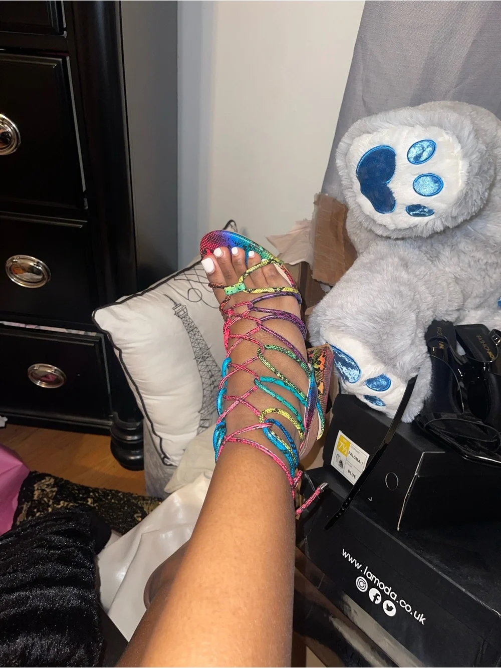 Miss Lola Rainbow Strappy Lace-Up High Heel Sandals - Picture 6 of 6